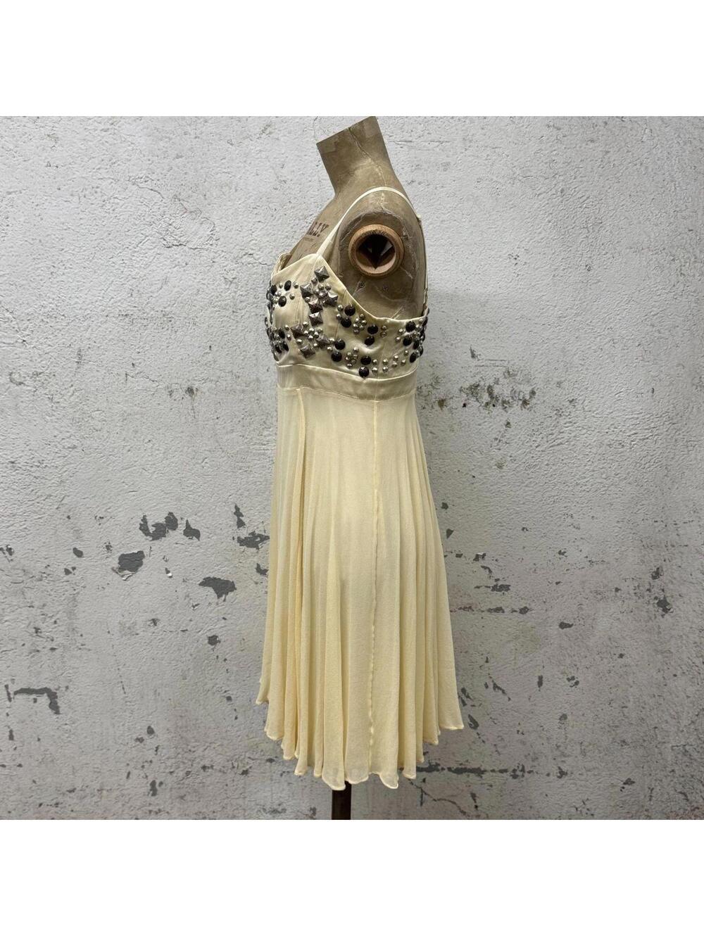 Vintage Marciano Studded Silk Chiffon Babydoll Mini Dress Cream - Picture 5 of 8
